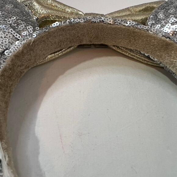 Disney Parks Minnie Ears Silver Sequins Headband with Gold Bow Diamond Castle‎ - Picture 11 of 13